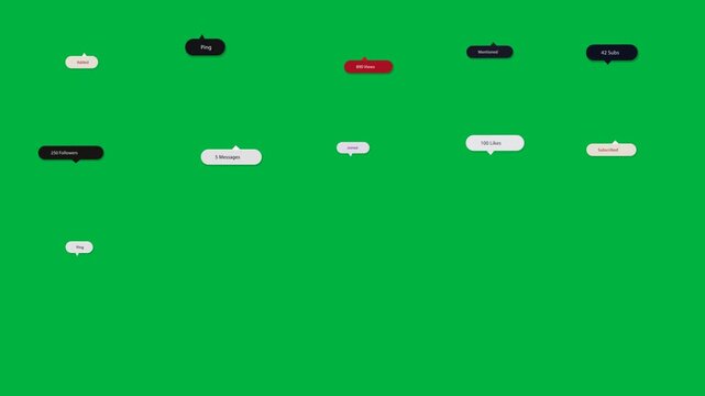 Cream badge popping top-left, forming rows, dispersing and fading, showing alerts on transparent bg