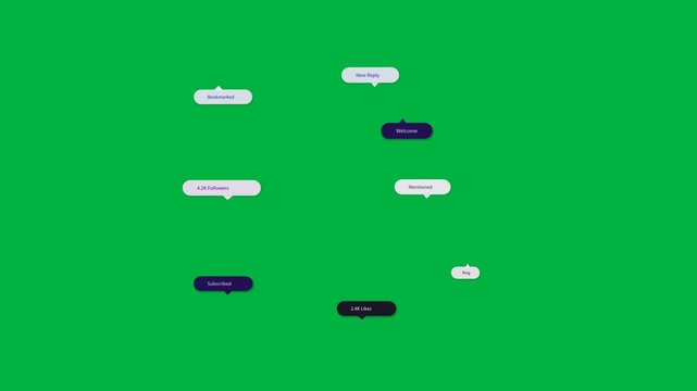 Appearing UI notification bubbles clustering and shifting on black canvas, notifying viewer