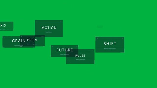 HUD scene showing labels causing dotted paths forming row of MOTION and GRAIN panels sliding right