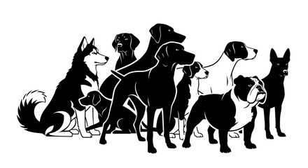 Diverse Group of Dogs Silhouettes Illustration. © deriwan