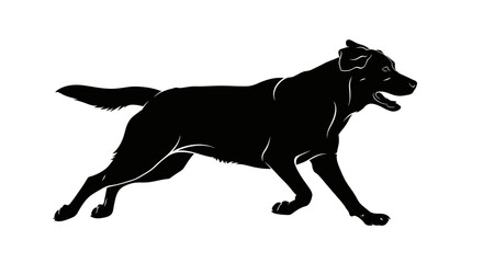 Naklejka premium Black Silhouette of a Running Dog on a White Background.