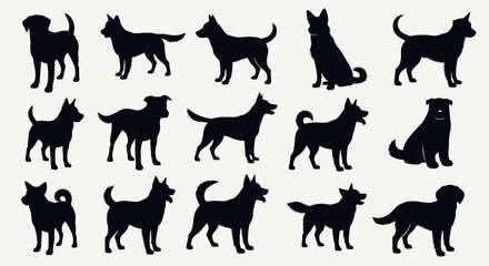 Obraz premium Dog Silhouettes Collection Various Breeds Poses.