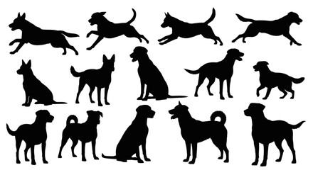 Fototapeta premium Collection of various dog silhouettes in different poses.