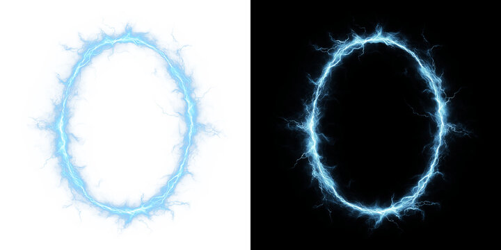 Vertical Blue Electric Lightning Oval Portal With High Voltage Energy Arcs On Transparent Background PNG