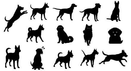 Obraz premium Diverse Collection of Dog Silhouettes in Various Poses and Breeds.
