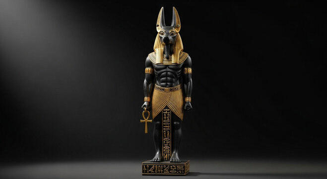 "Anubis the jackal god of mummification preparing a soul for the afterlife"