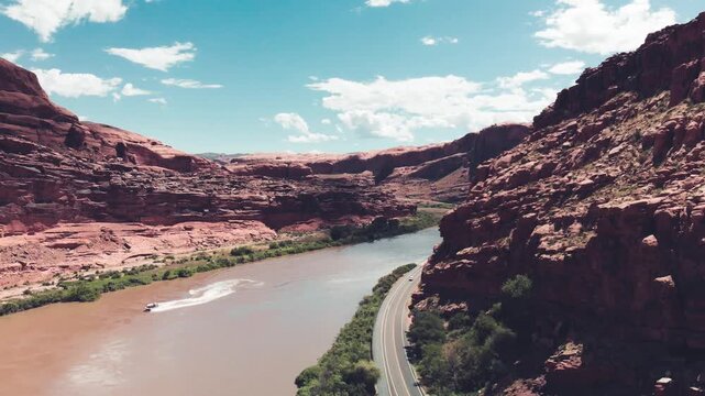 Aerial view of Colorado River in Moab area, close to Arches National Park