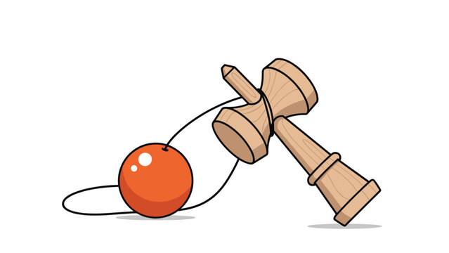 Traditional Japanese kendama toy made of wood with an orange ball is shown as a classic game for skill development and cultural play.