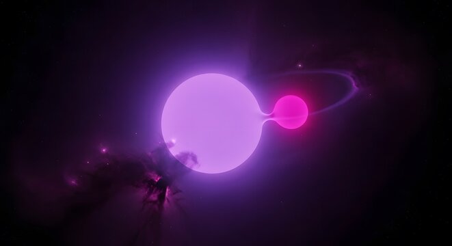 Lobe Overflow Contact Binary Star System Purple Nebula Scene