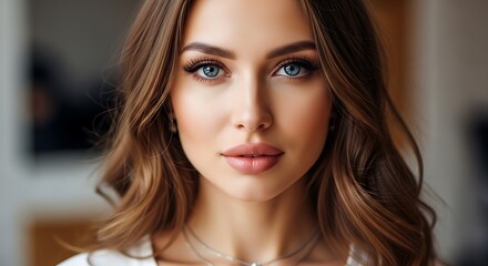 Fototapeta premium Portrait of a young woman with blue eyes and brown hair