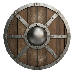 Obraz premium A wooden viking shield with metal accents png