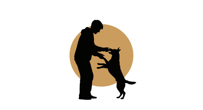 Man playing with dog silhouette illustration.