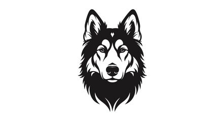 Powerful husky dog head illustration in black and white. © dinda