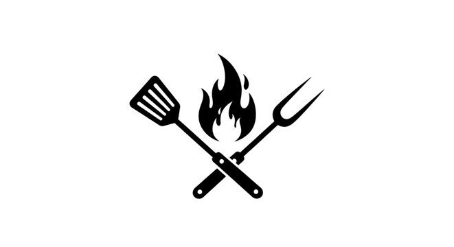 Barbecue tools with flame icon for grilling.