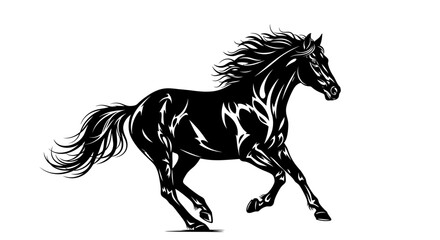 Majestic black horse galloping with flowing mane and tail. © Nabila