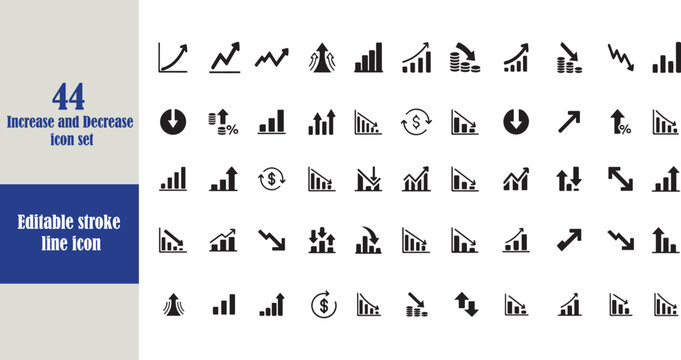 Increase & Decrease Line Icon Set &ndash; Business Growth and Decline Graph Vector Symbols