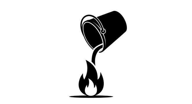 Bucket pouring water on fire icon illustration.