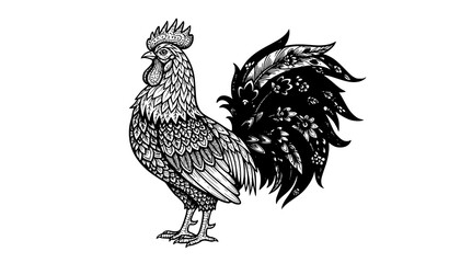 Stylized cockerel with floral decoration decorative rooster vector isolated © MstNadiya