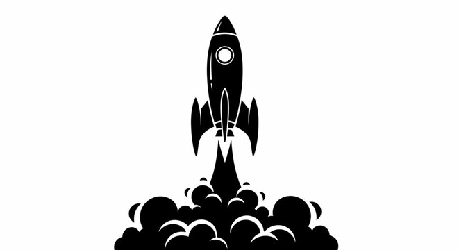 Rocket Launching into Space with Smoke and Fire.