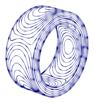 Abstract blue swirling lines forming a toroidal shape on white background