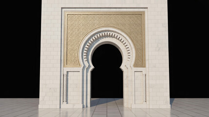 Fototapeta premium Luxury 3D Marble Islamic Arch Doorway with Gold Geometric Carvings