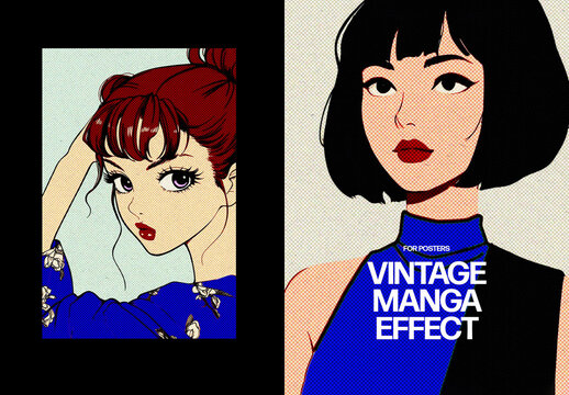 Vintage Manga Poster Photo Effect Mockup