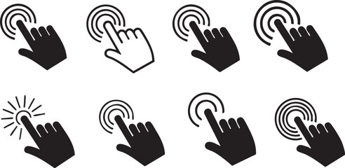 Fototapeta premium Hand gestures and touch icons a collection of black and white silhouettes