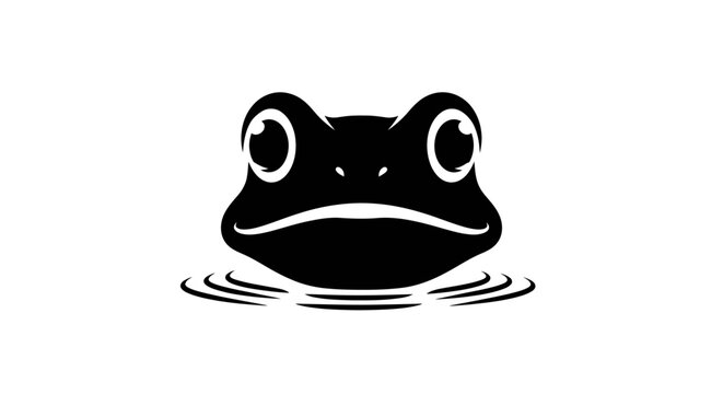 Black Frog Face Emerging from Rippling Water.