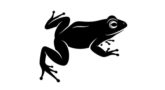 Black Silhouette of a Frog on a White Background.