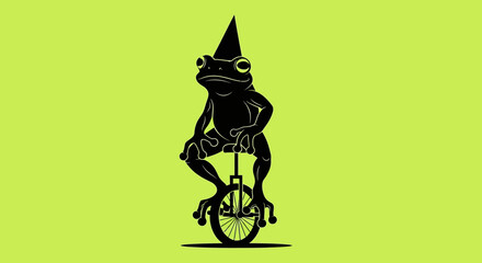 Circus Frog Riding a Unicycle with a Party Hat. © Basit