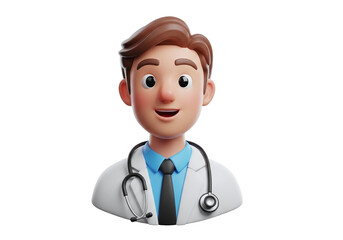 Fototapeta premium Smiling cartoon doctor with stethoscope isolated on transparent background