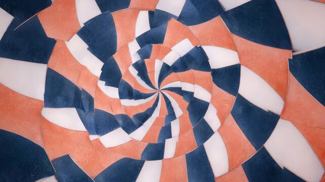 Color rich checkered spiral tunnel blending coral and navy tiles with smooth depth illusion refined geometry and clear bright illumination