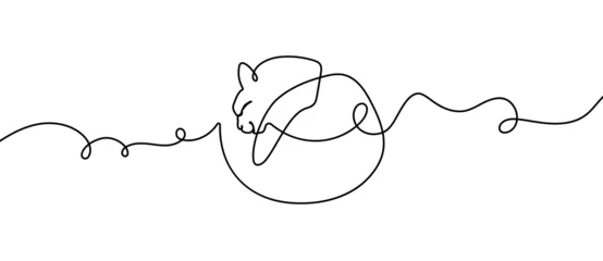 Papier peint photo Motifs linéaires Continuous one line cat drawing art outline illustration draw paw. Cat drawing one line pet animal heart single kitten silhouette simple poster lineart footprint abstract print logo vector veterinary.  © Максим Зайков