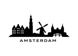 Fototapeta premium Amsterdam city skyline city skyline on a white background
