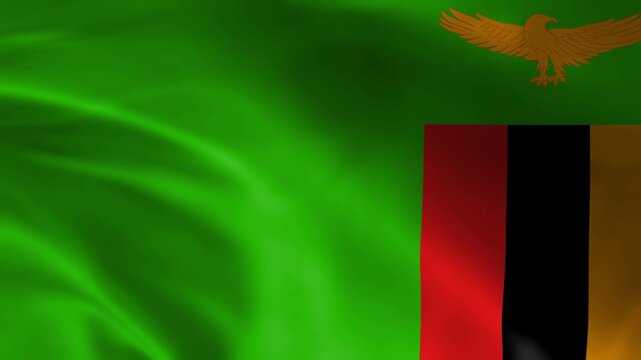 Waving flag of Zambia national symbol with eagle emblem and vibrant colors representing patriotism and African heritage isolated on a clean background