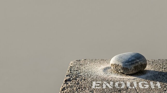 Burnout and Time Poverty Concept with Ground Down River Stone and Enough Text
