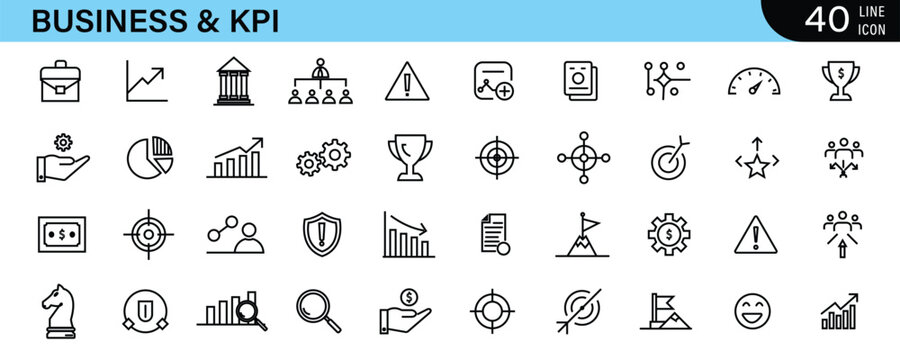 Business and KPI line icon set. Business and KPI line icon set. Icon collection. Editable stroke. Vector illustration.