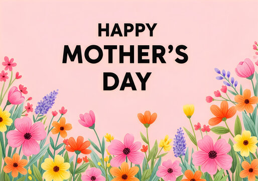 Happy mother's day wishes with beautiful colorful flowers and greeting card design for mom love and appreciation