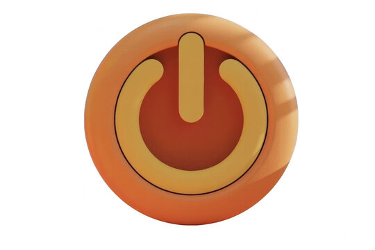 Vibrant 3D rendered orange and yellow power button icon for digital interfaces, system control, and web design elements on transparent background. on transparent background
