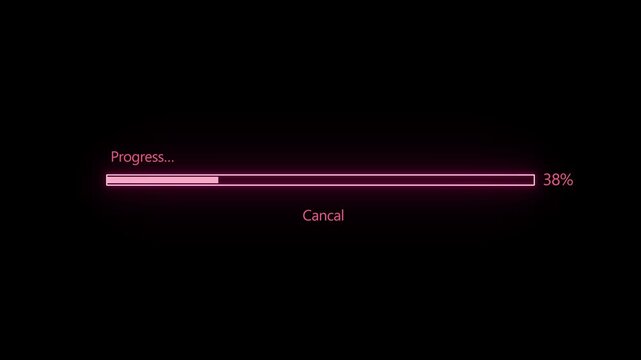 Neon pink loading bar graphic showing progress completion on black background