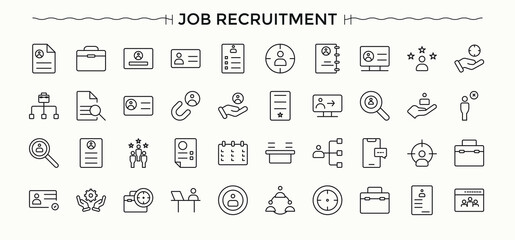 Recruitment icon collection. Line symbol and sign. Job icon set. Contain linear symbols headhunting, hiring, occupation, career, recruit and more.