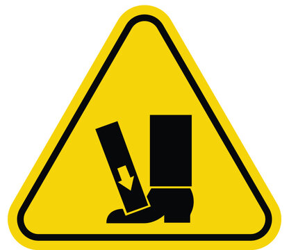 Warning sign for foot injury hazard pictogram indicating falling object danger safety symbol for industrial workplace isolated on white background