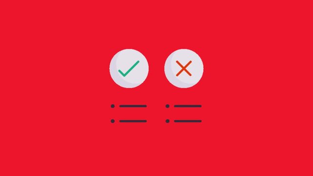 A video showcasing correct and incorrect symbols on a red background