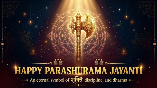 Golden parashurama jayanti celebration with axe and light beam