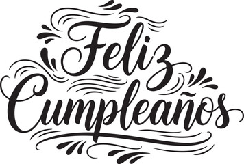 Fototapeta premium Vector art of feliz cumpleaos greeting with decorative swirls