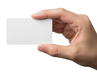 Obraz premium Hand holding blank card isolated on transparent background
