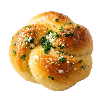 Garlic Butter Knots with Parmesan Cheese Fresh Baked Bread Isolated on White Background Studio Food Photography