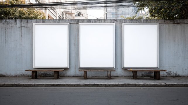 Large blank billboard on a street wall, banners with room to add your own text.