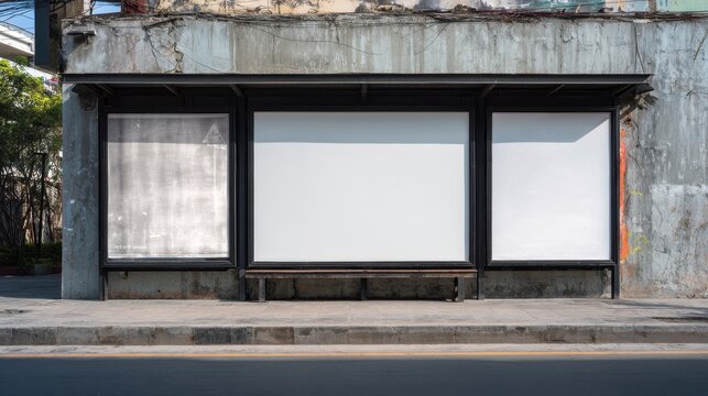 Large blank billboard on a street wall, banners with room to add your own text.