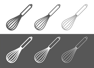Whisk or whisk-beater icon. A hand-held tool for whipping cream or mousse, egg whites, or yolks. A kitchen or chef's tool. Used in making confectionery, milkshakes, or baked goods. Raster. © Checha